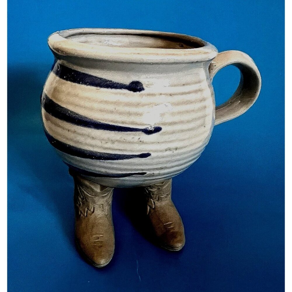 Muddy Waters Western Cowboy Texas Boot Gray Coffee Ceramic Cup Pottery 1985  New